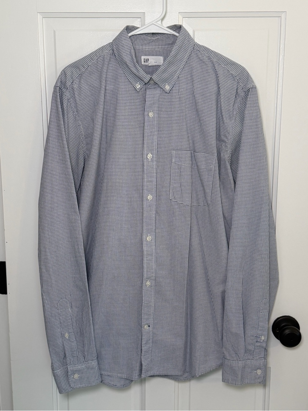 Gap Men’s Large Standard Fit Blue White Grid Check Cotton Button Down Shirt